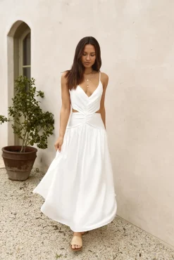 Cocktail Dresses|White Dresses>Hello Molly Azure Horizon Maxi Dress White