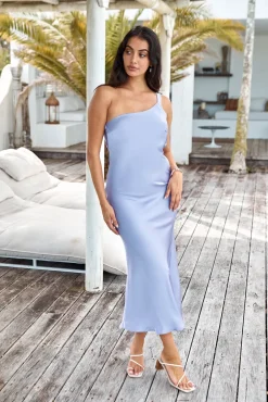 Wedding Guest Dresses|Cocktail Dresses>Hello Molly Back To Mine Satin One Shoulder Maxi Dress Purple