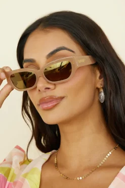Sunglasses>BANBÉ The Georgia Sunglasses Butterscotch Caramel Chrome