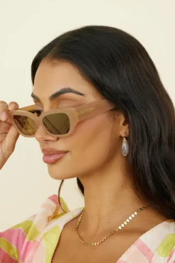 Sunglasses>BANBÉ The Georgia Sunglasses Butterscotch Caramel Chrome