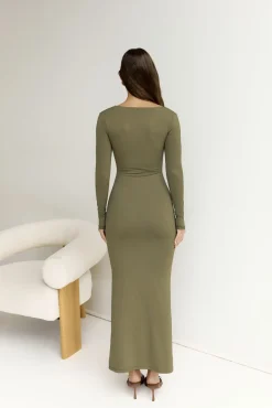 Date Night Dresses|Casual Dresses>Hello Molly BASE Embrace Shape Long Sleeve Maxi Dress Army