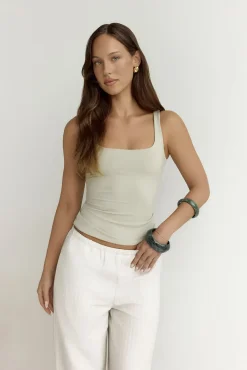 Tank Tops And Singlets|Cropped>Hello Molly BASE Everyday Staple Singlet Top Sage