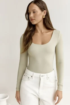 Cropped|Bodysuits>Hello Molly BASE Second Skin Long Sleeve Bodysuit Sage