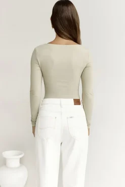 Cropped|Bodysuits>Hello Molly BASE Second Skin Long Sleeve Bodysuit Sage