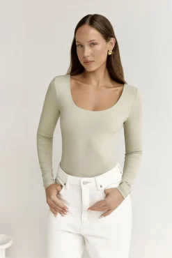 Cropped|Bodysuits>Hello Molly BASE Second Skin Long Sleeve Bodysuit Sage