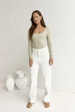 Cropped|Bodysuits>Hello Molly BASE Second Skin Long Sleeve Bodysuit Sage