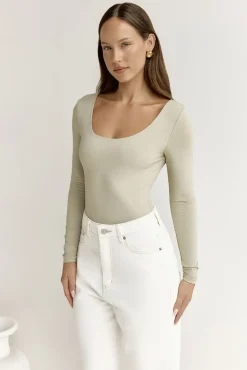 Cropped|Bodysuits>Hello Molly BASE Second Skin Long Sleeve Bodysuit Sage