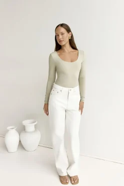 Cropped|Bodysuits>Hello Molly BASE Second Skin Long Sleeve Bodysuit Sage