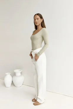 Cropped|Bodysuits>Hello Molly BASE Second Skin Long Sleeve Bodysuit Sage