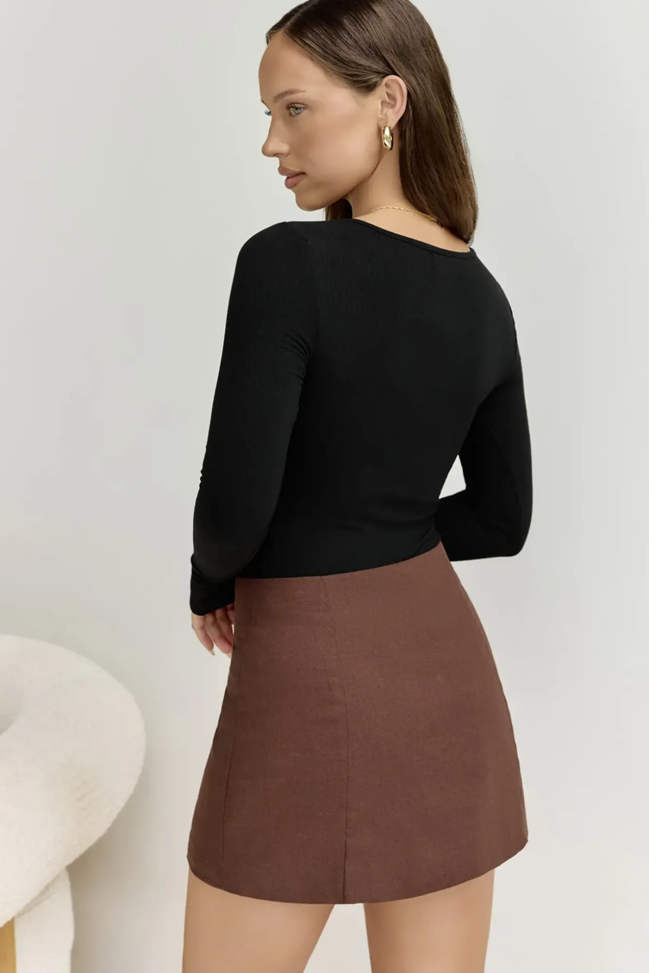 Long Sleeve|Cropped>Hello Molly BASE The Flatter Me Long Sleeve Ribbed Bodysuit Black