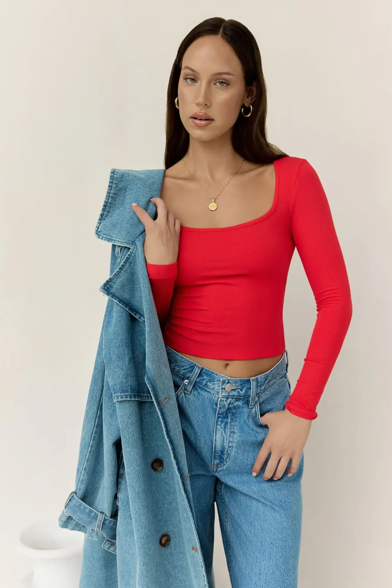 Long Sleeve|Cropped>Hello Molly BASE Wear Now Ribbed Long Sleeve Top Red