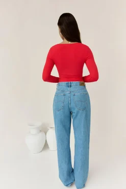 Long Sleeve|Cropped>Hello Molly BASE Wear Now Ribbed Long Sleeve Top Red