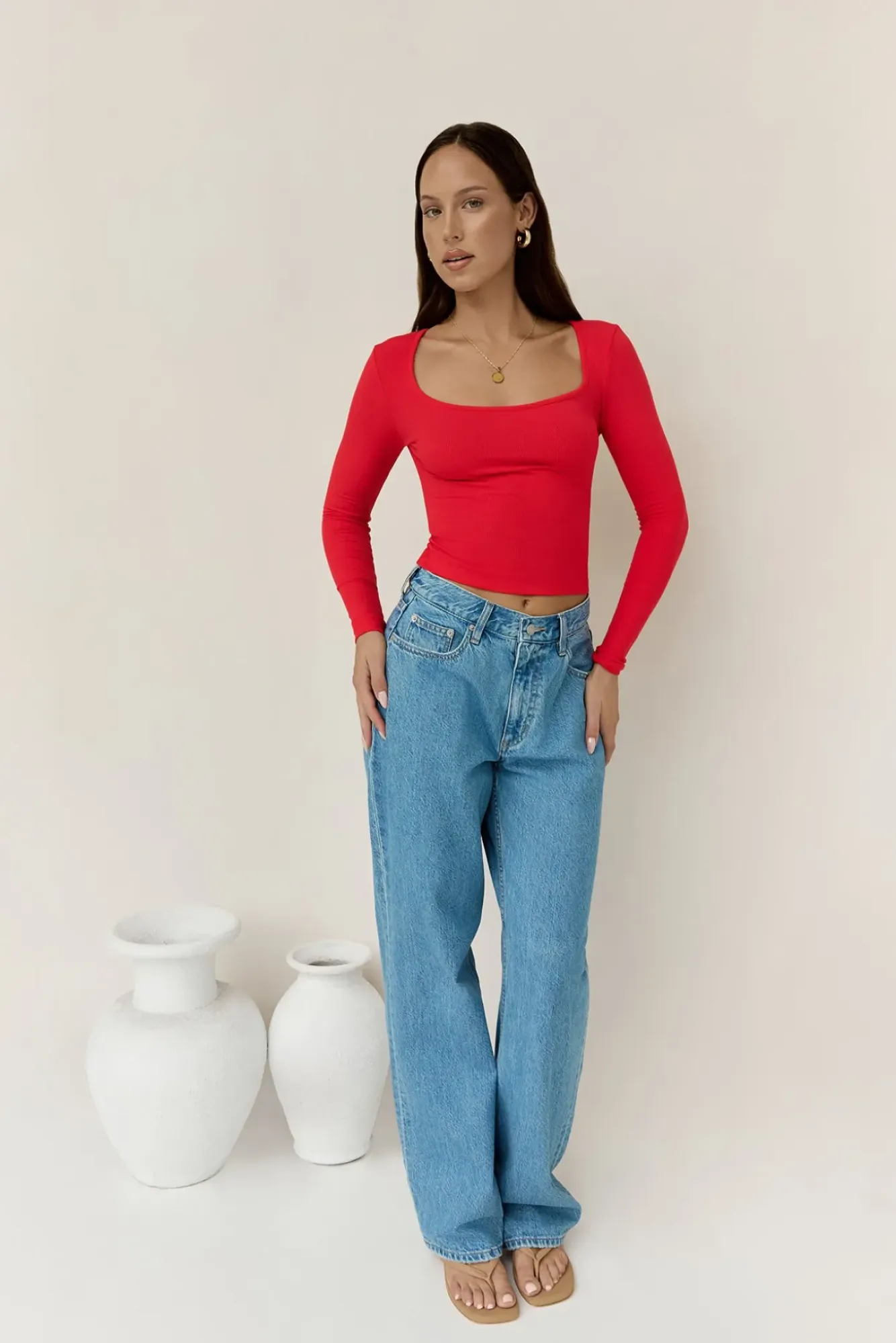 Long Sleeve|Cropped>Hello Molly BASE Wear Now Ribbed Long Sleeve Top Red