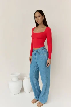 Long Sleeve|Cropped>Hello Molly BASE Wear Now Ribbed Long Sleeve Top Red