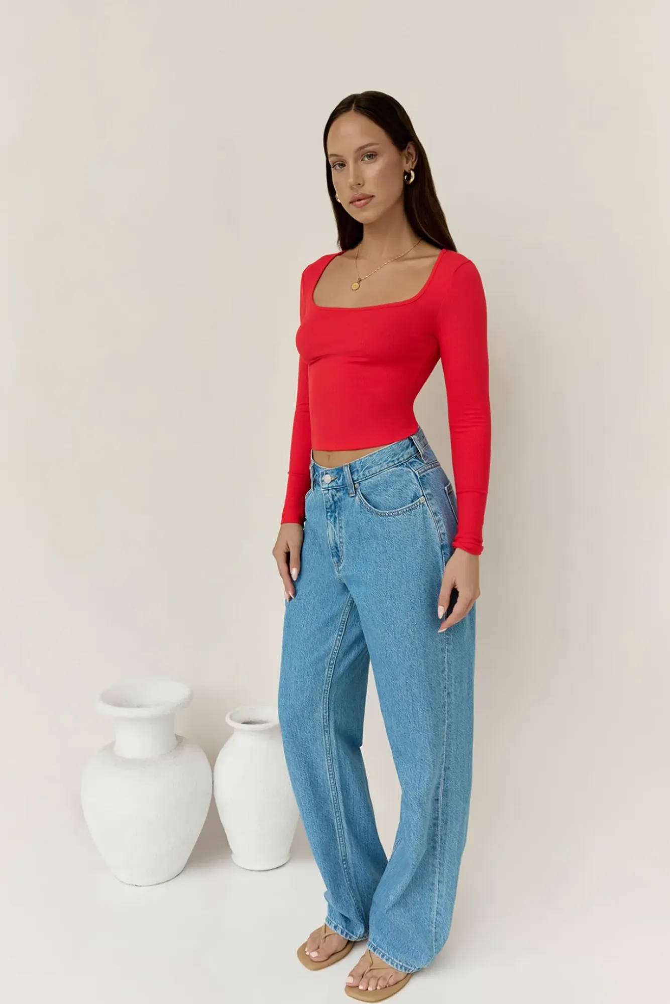 Long Sleeve|Cropped>Hello Molly BASE Wear Now Ribbed Long Sleeve Top Red