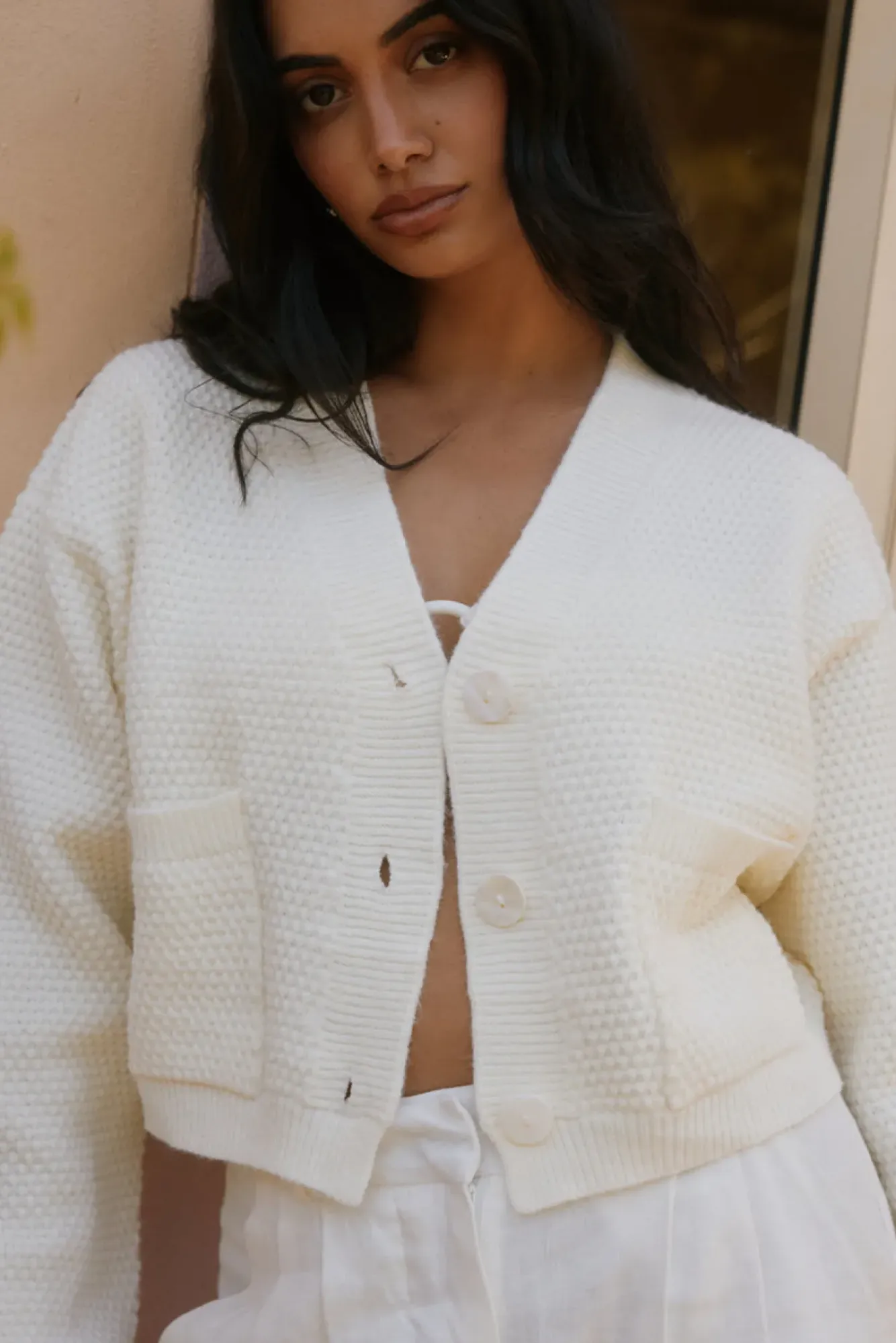 Cardigans|Cropped>Hello Molly Bayview Cardigan Cream