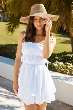 Spring Break Dresses|Casual Dresses>Hello Molly Beach Bronzed Mini Dress White