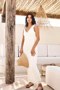 Vacation Dresses|Summer Dresses>Hello Molly Beach Walk Knit Maxi Dress White