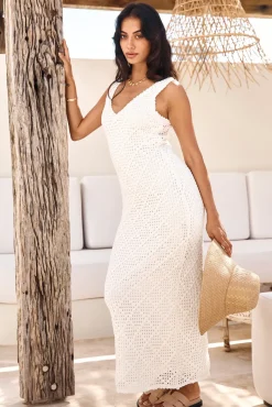 Vacation Dresses|Summer Dresses>Hello Molly Beach Walk Knit Maxi Dress White