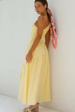 Cocktail Dresses|Spring Break Dresses>Hello Molly Beaming Hues One Shoulder Maxi Dress Yellow