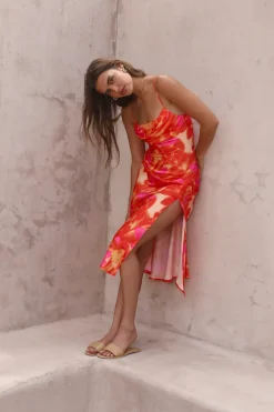 Cocktail Dresses|Vacation Dresses>Hello Molly Before Dawn Midi Dress Orange