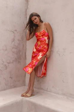 Cocktail Dresses|Vacation Dresses>Hello Molly Before Dawn Midi Dress Orange
