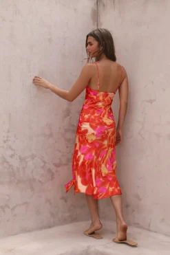 Cocktail Dresses|Vacation Dresses>Hello Molly Before Dawn Midi Dress Orange