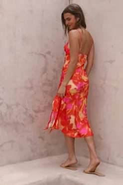 Cocktail Dresses|Vacation Dresses>Hello Molly Before Dawn Midi Dress Orange