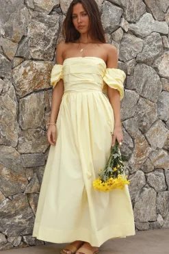 Wedding Guest Dresses|Cocktail Dresses>Hello Molly Bella Maxi Off-Shoulder Dress Yellow