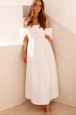 Cocktail Dresses|Brunch Dresses>Hello Molly Bella Off-Shoulder Maxi Dress White