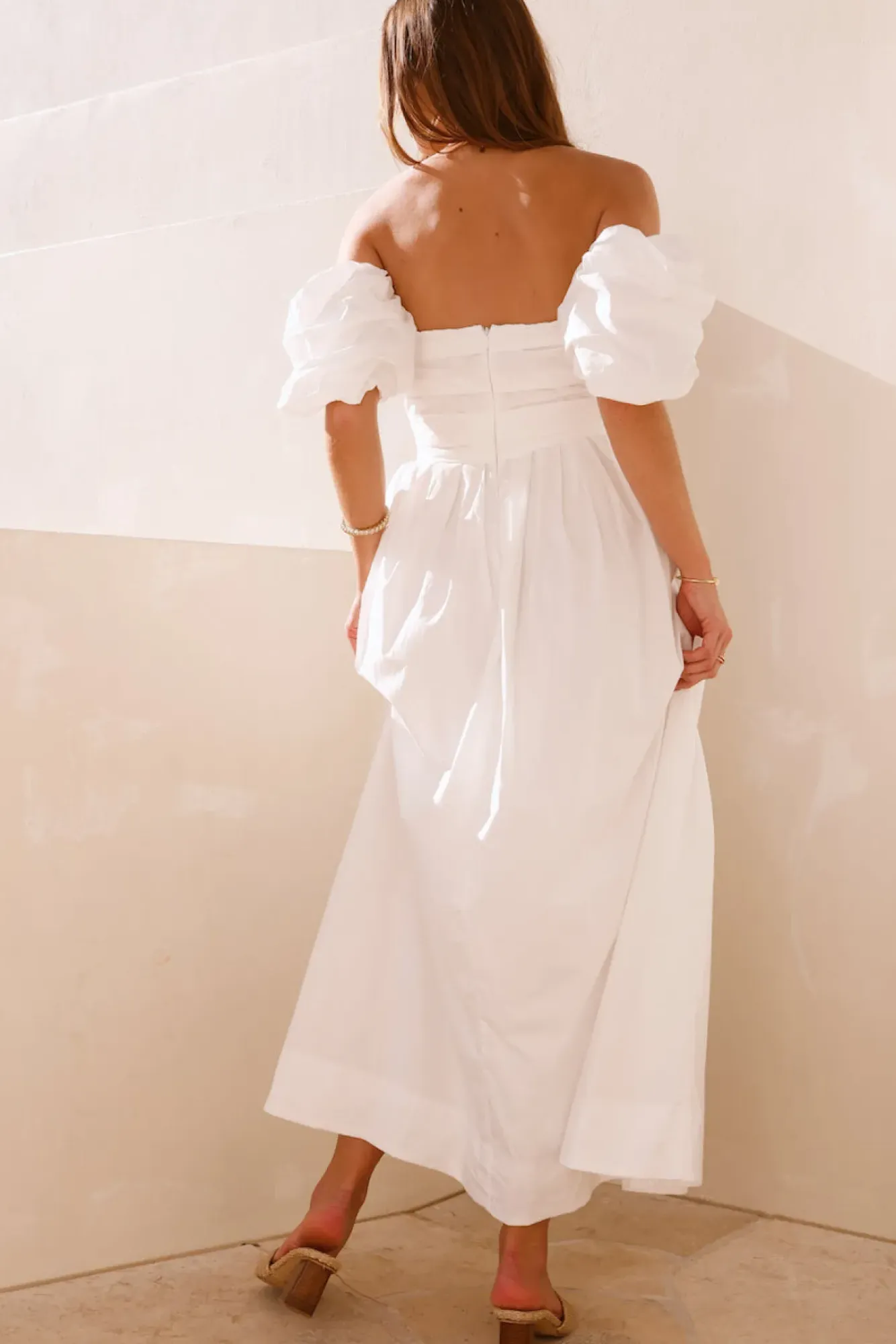 Cocktail Dresses|Brunch Dresses>Hello Molly Bella Off-Shoulder Maxi Dress White