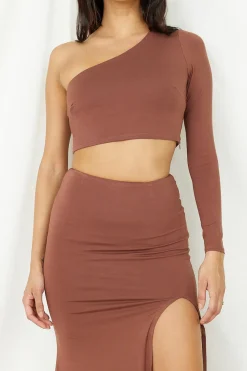 Long Sleeve|Cropped>Hello Molly Birds Are Singing Crop Top Brown
