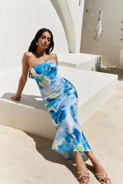 Wedding Guest Dresses|Vacation Dresses>Hello Molly Bliss Cove Strapless Midi Dress Blue