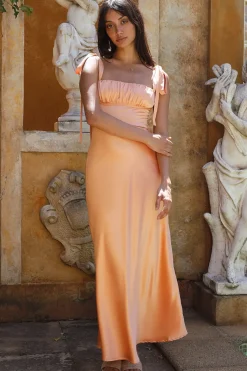 Wedding Guest Dresses|Cocktail Dresses>Hello Molly Blissful Satin Maxi Dress Orange