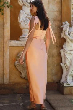 Wedding Guest Dresses|Cocktail Dresses>Hello Molly Blissful Satin Maxi Dress Orange