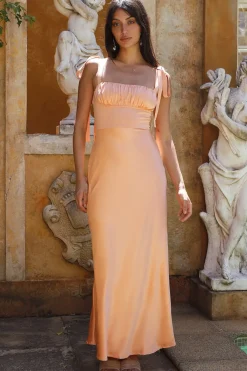 Wedding Guest Dresses|Cocktail Dresses>Hello Molly Blissful Satin Maxi Dress Orange