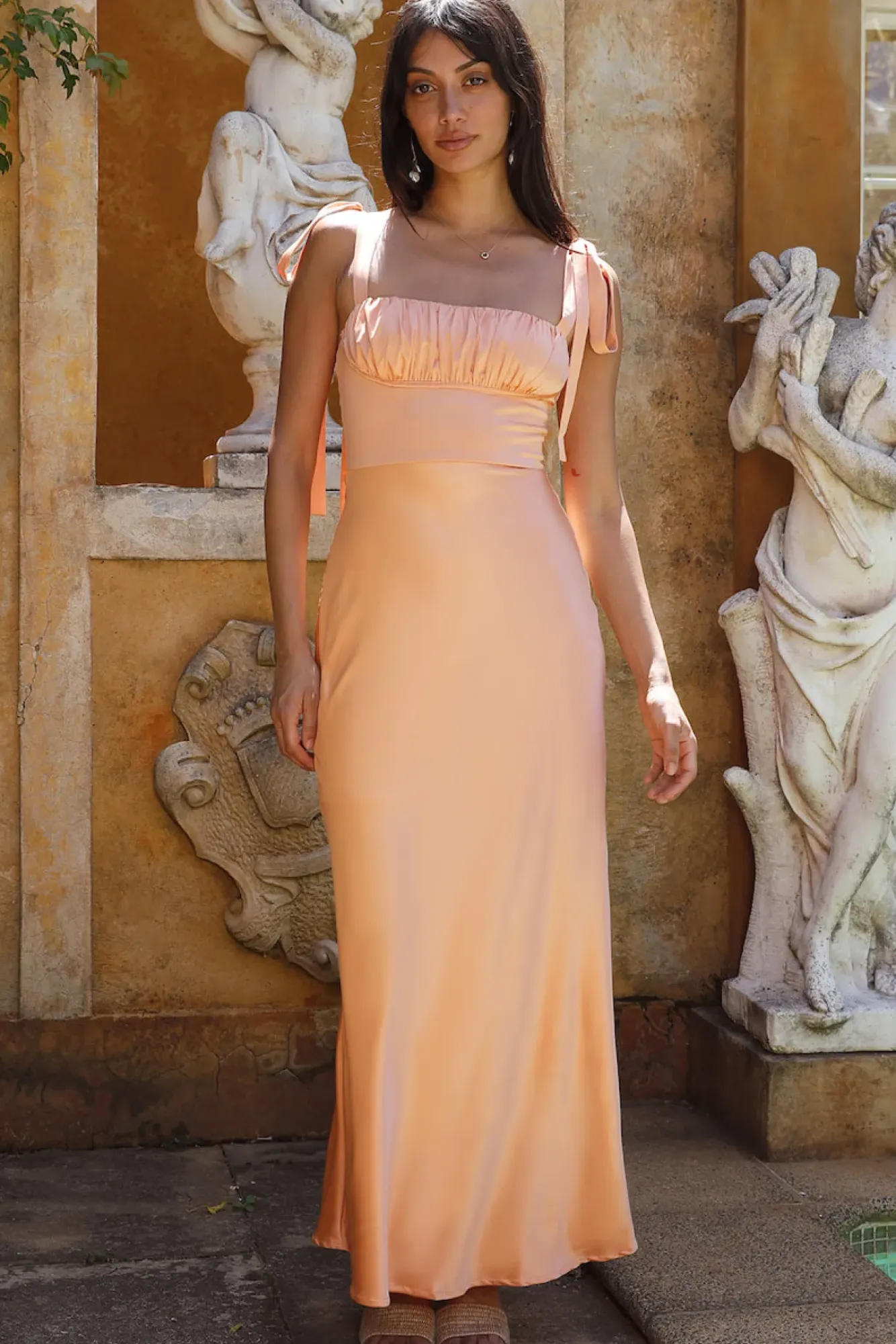 Wedding Guest Dresses|Cocktail Dresses>Hello Molly Blissful Satin Maxi Dress Orange