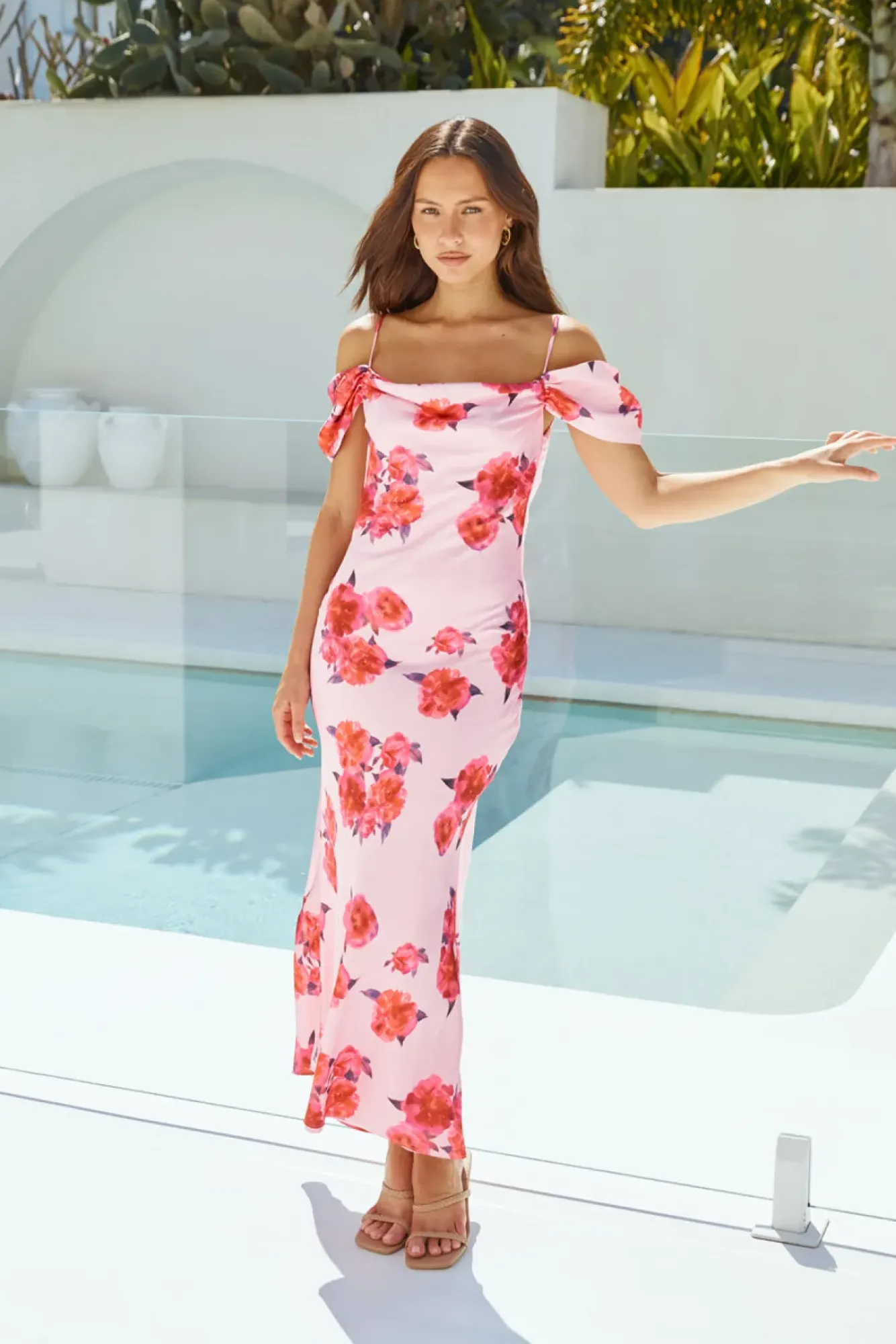 Wedding Guest Dresses|Cocktail Dresses>Hello Molly Blooming Love Satin Maxi Dress Pink