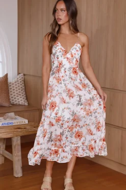 Vacation Dresses|Spring Break Dresses>Hello Molly Blooming Path Maxi Dress Orange