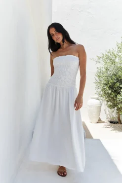 White Dresses|Strapless Dresses>Hello Molly Blossom Bay Strapless Maxi Dress White