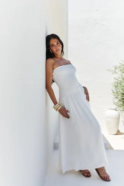 White Dresses|Strapless Dresses>Hello Molly Blossom Bay Strapless Maxi Dress White