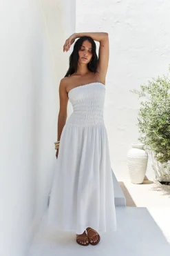 White Dresses|Strapless Dresses>Hello Molly Blossom Bay Strapless Maxi Dress White