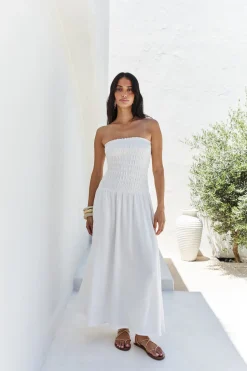 White Dresses|Strapless Dresses>Hello Molly Blossom Bay Strapless Maxi Dress White