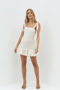 Cocktail Dresses|Date Night Dresses>Hello Molly Blossom Embellish Mini Dress Cream