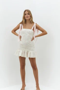 Cocktail Dresses|Date Night Dresses>Hello Molly Blossom Embellish Mini Dress Cream