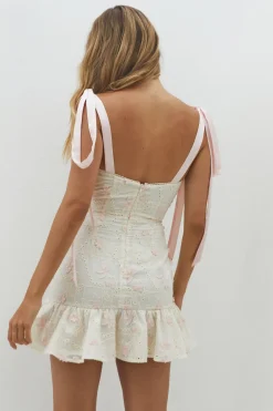 Cocktail Dresses|Date Night Dresses>Hello Molly Blossom Embellish Mini Dress Cream