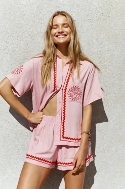 Shirts|Cropped>Hello Molly Blushing Beauty Linen Shirt Pink