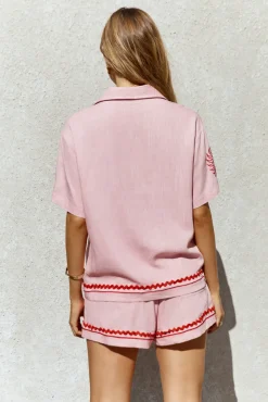 Shirts|Cropped>Hello Molly Blushing Beauty Linen Shirt Pink