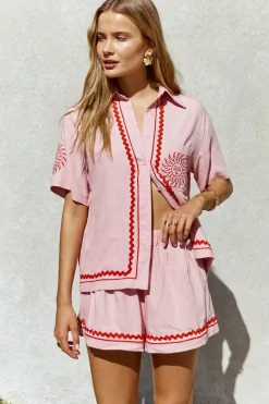 Shirts|Cropped>Hello Molly Blushing Beauty Linen Shirt Pink