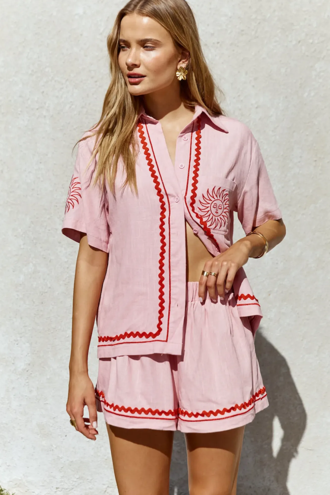 Shirts|Cropped>Hello Molly Blushing Beauty Linen Shirt Pink
